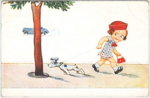 vintage postcard dog leash