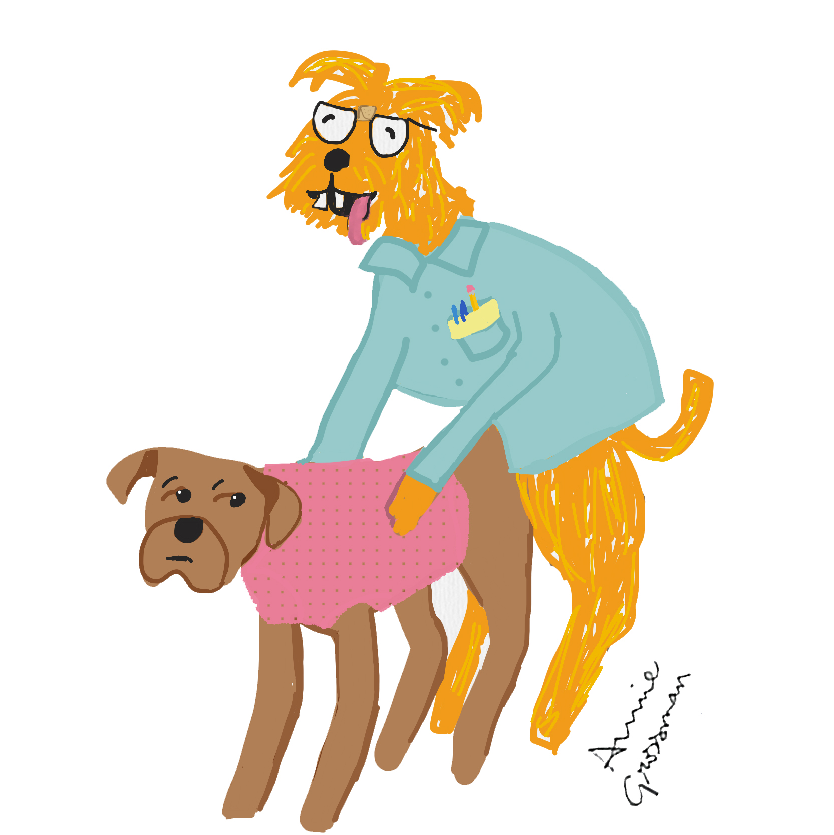 podcast episode on why dogs hump drawing by annie grossman of dogs humping