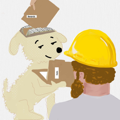 dog and construction worker drawing by annie grossman